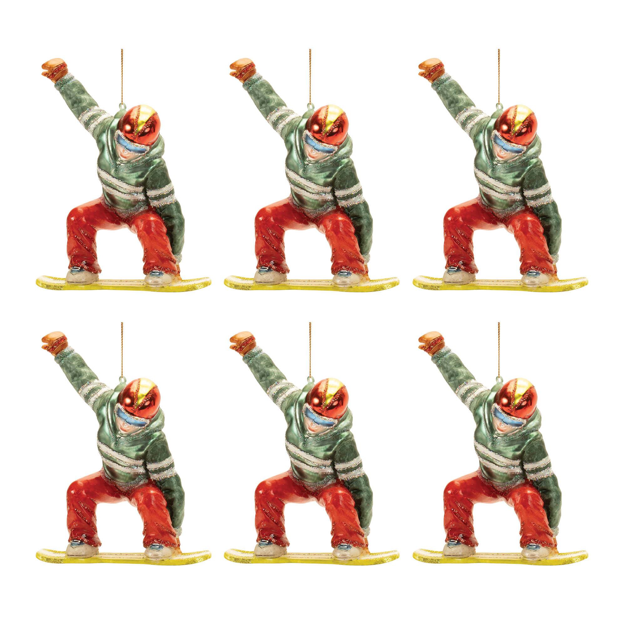 6" Glittered Glass Snowboarder Holiday Décor, 6ct.